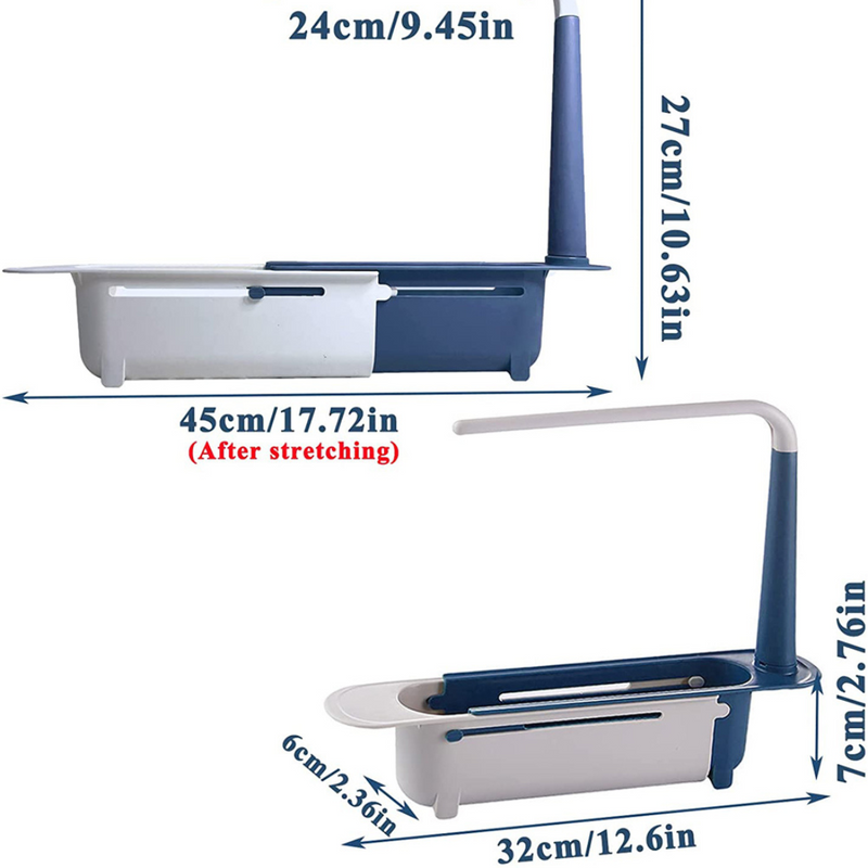 Prateleira de Pia Telescópica Organizadora de Pia, Suporte de Ralo de Pia, Armazenamento de Utensílios e Acessórios de Cozinha.